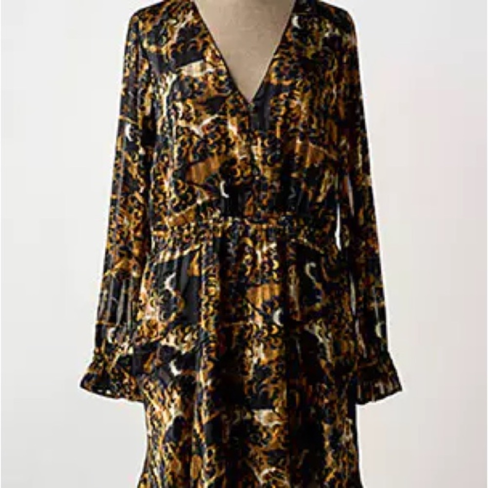 Scotch & Soda Black and Gold Printed Long-Sleeve Day Dress